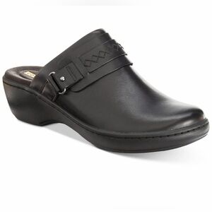 Clark Collection Women's Delana Amber Clogs Black Smooth Leather Slip On Size 10